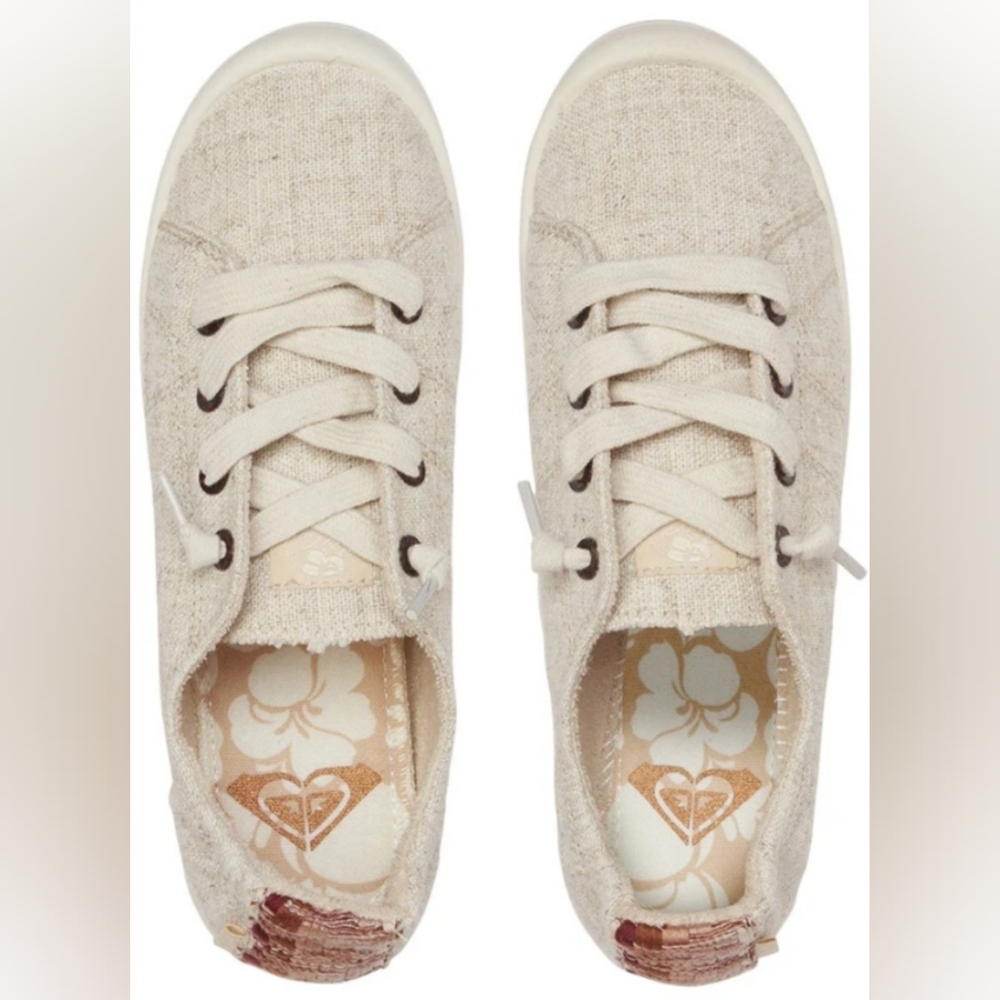 Roxy Beige Canvas Lace-Up Sneakers